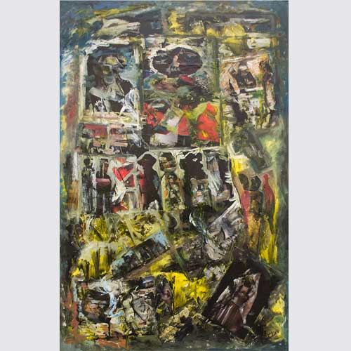 Quelle finestre collage e olio su tela Jozzi