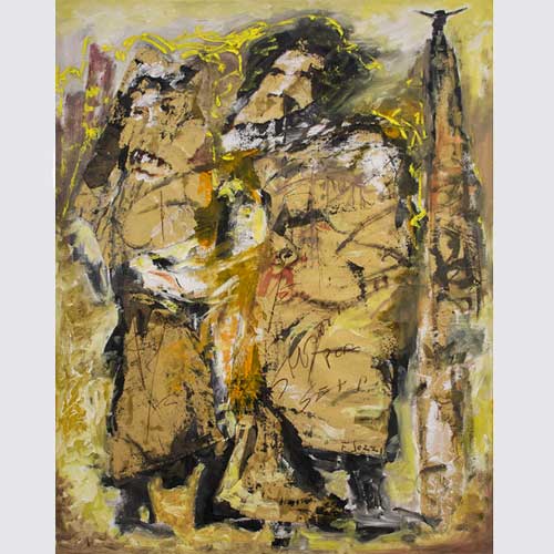Castellani disereditati, sfrattati, collage e olio su tela Jozzi