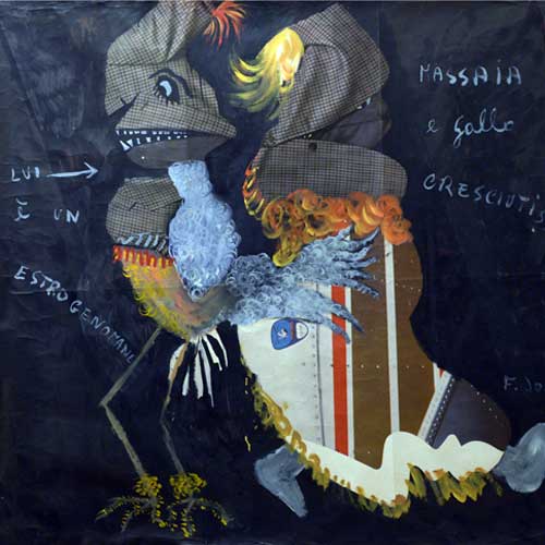 L'estrogenomane, olio su manifesto pubblicitario, Arte in Causa, Jozzi