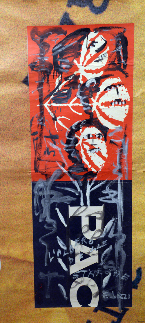 Surrealismo Espressionista Jozzi, l'albero delle streghe, olio su manifesto pubblicitario, arte contemporanea