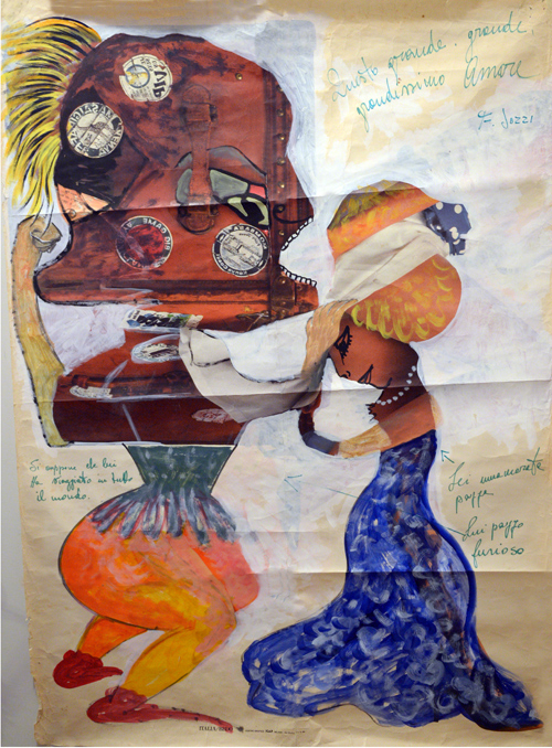 Surrealismo Espressionista Jozzi, Questo grande amore, olio su manifesto pubblicitario, arte contemporanea, arte in causa, artista contemporaneo